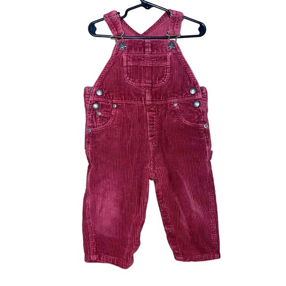 Vintage Lands' End Red Corduroy Overalls With Snaps & Crossback Design 18 Months - Picture 1 of 7